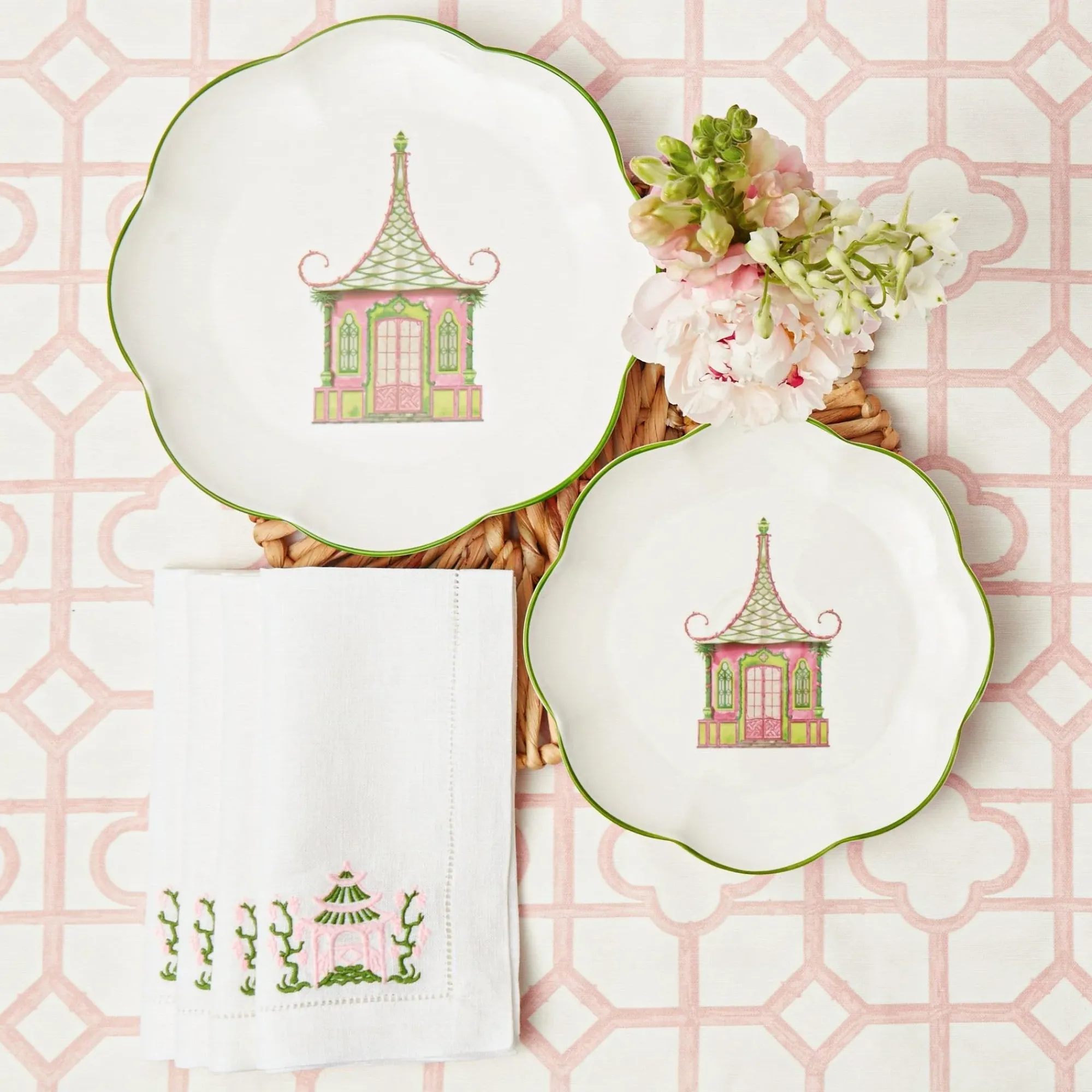 Pink & Green Pagoda Starter Plate (Set Of 4)|Mrs. Alice Outlet