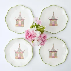 Pink & Green Pagoda Starter Plate (Set Of 4)|Mrs. Alice Outlet