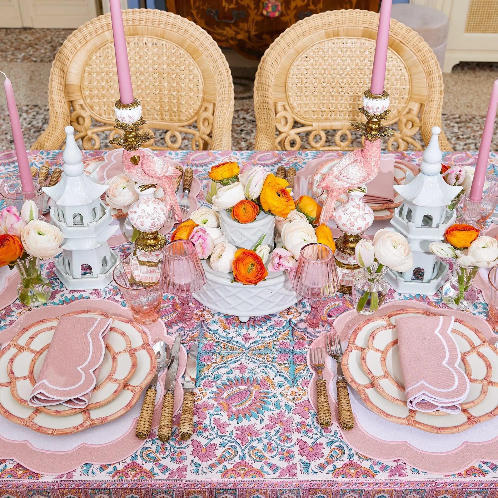 Pink Applique Napkins (Set Of 4)|Mrs. Alice Discount