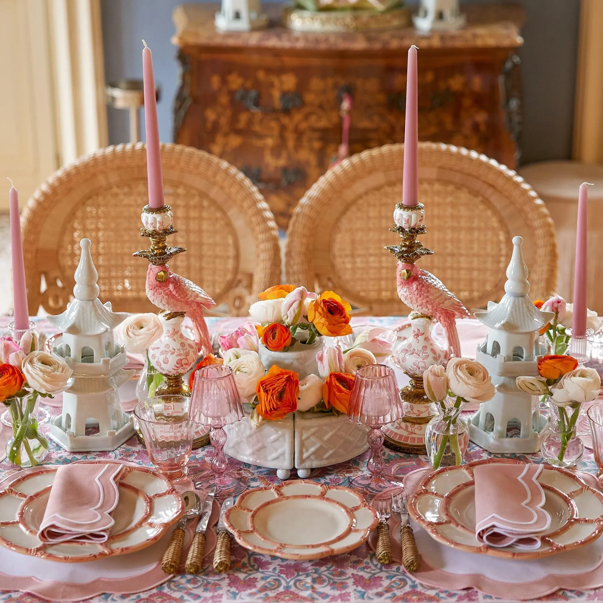 Pink Applique Placemats & Napkins (Set Of 4)|Mrs. Alice Best