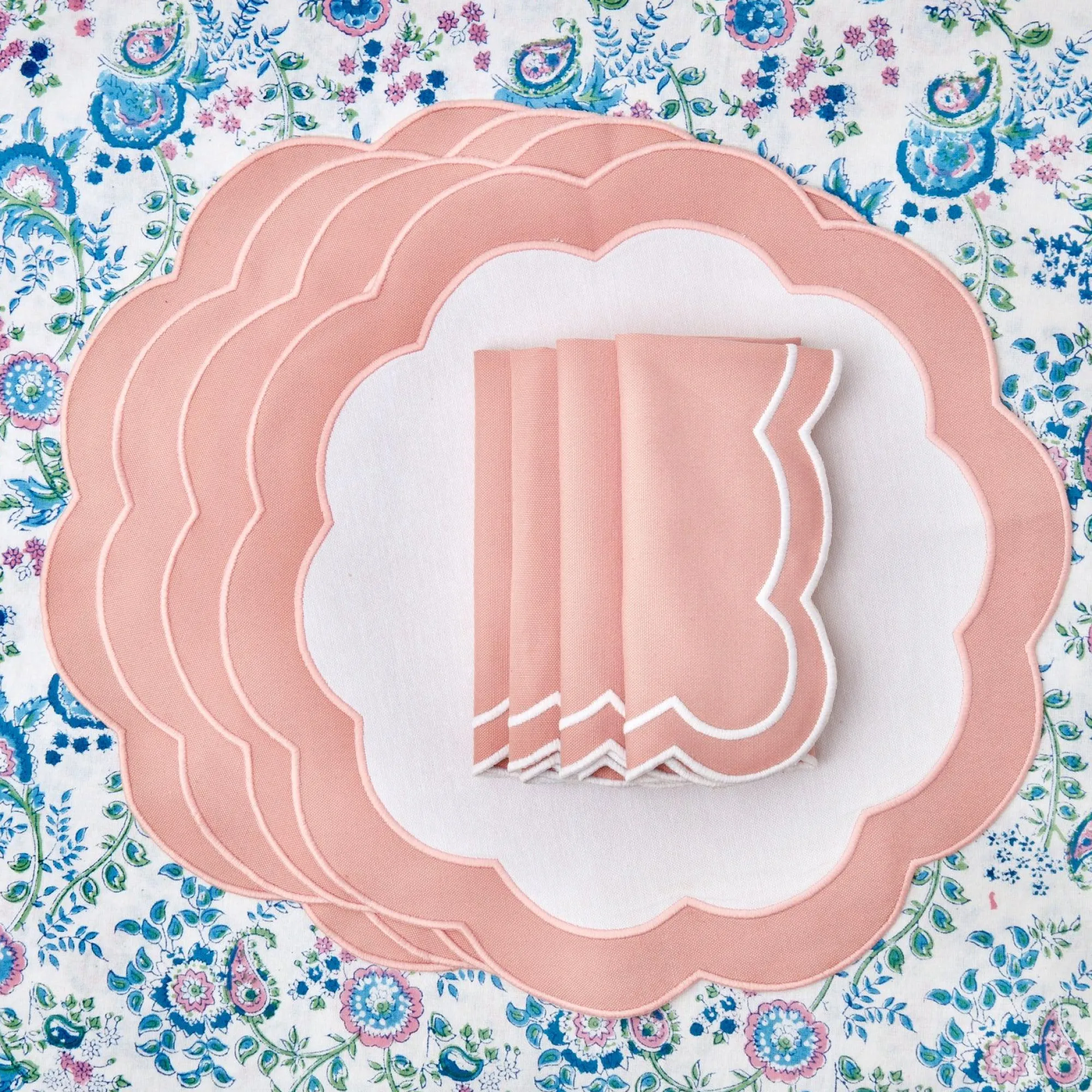 Pink Applique Placemats & Napkins (Set Of 4)|Mrs. Alice Best
