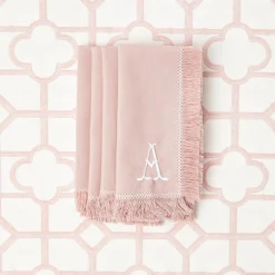 Pink Bamboo, Water Hyacinth & Pink Fringe Linen Set|Mrs. Alice