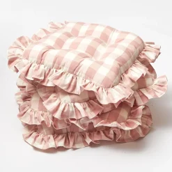 Pink Gingham Ruffle Seat Pad Cushion (Set Of 4)|Mrs. Alice Sale