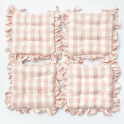 Pink Gingham Ruffle Seat Pad Cushion (Set Of 4)|Mrs. Alice Sale
