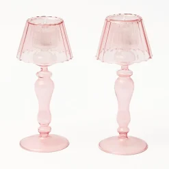Pink Glass Lantern Tea Light Holder Set|Mrs. Alice Outlet