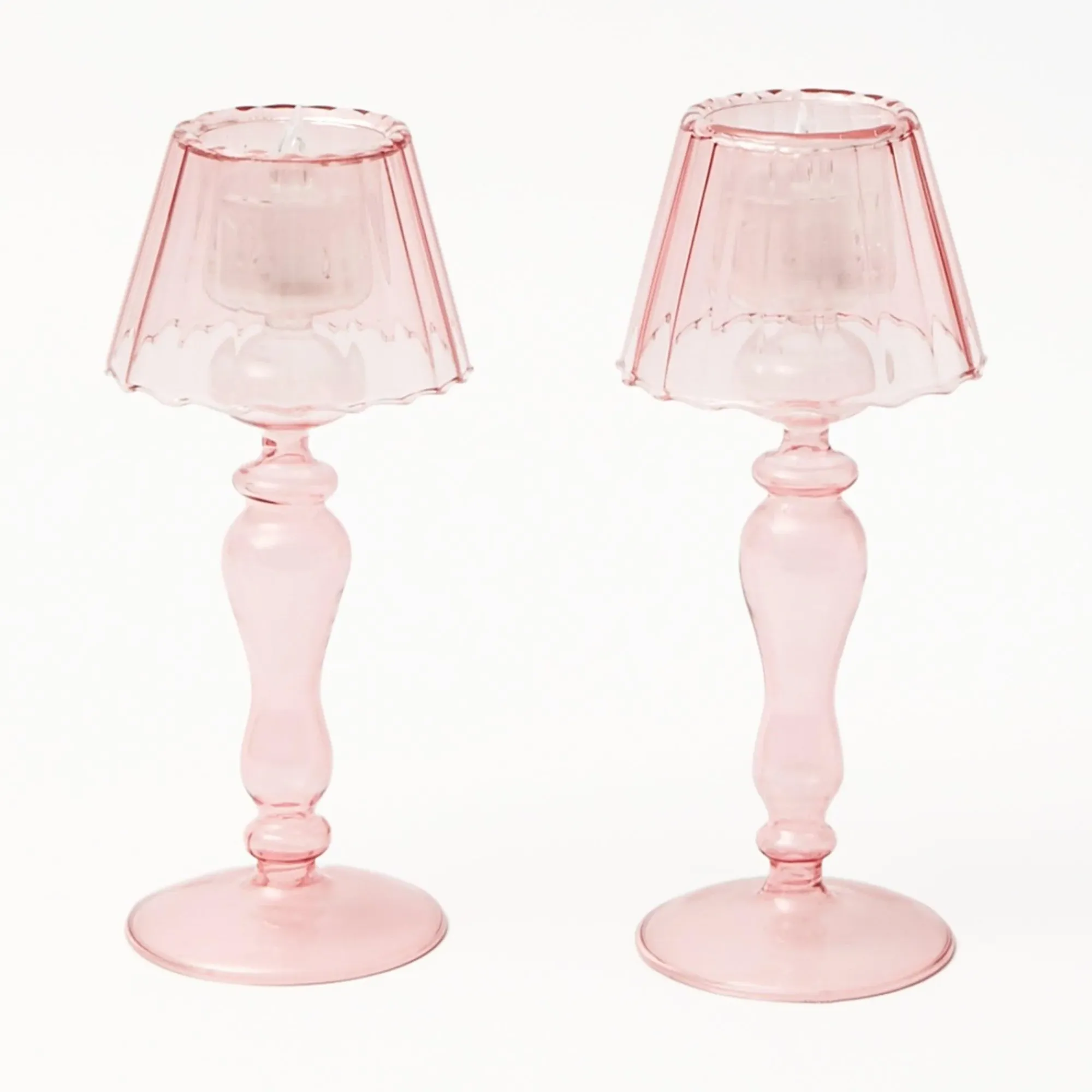 Pink Glass Lantern Tea Light Holder Set|Mrs. Alice Outlet