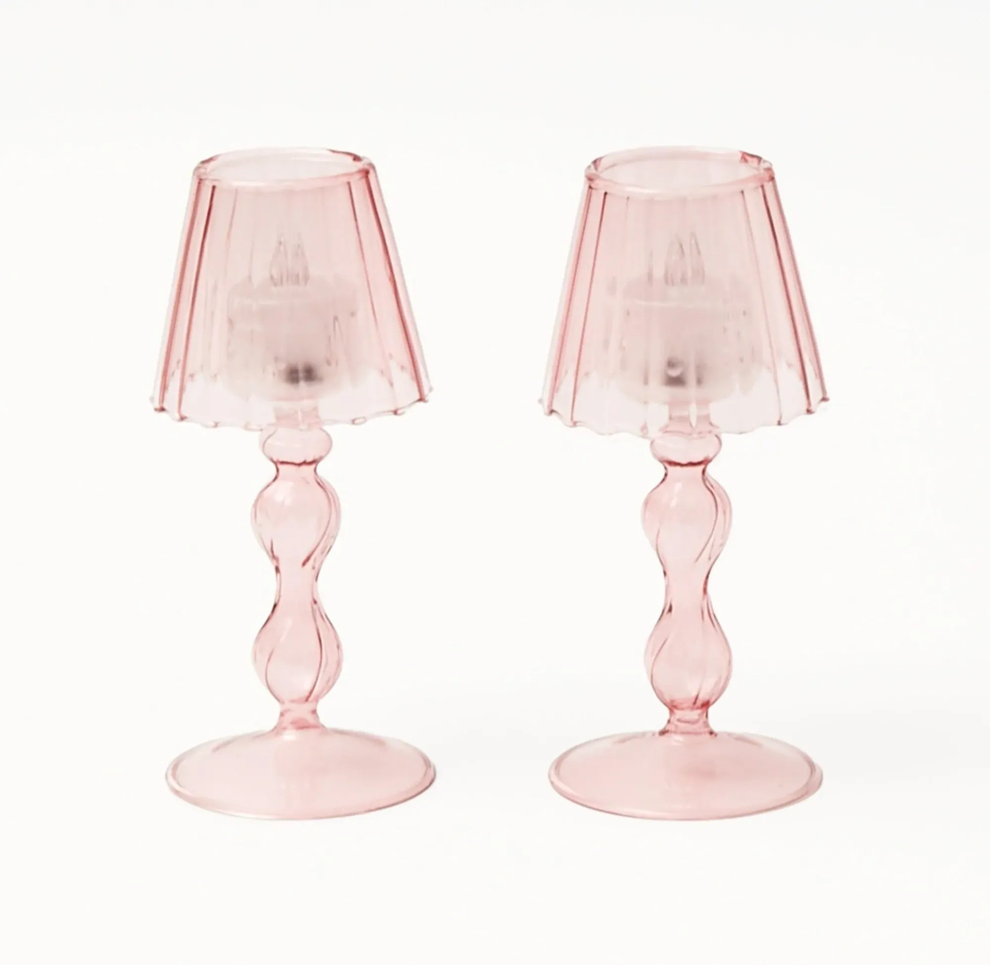 Pink Glass Lantern Tea Light Holder Set|Mrs. Alice Outlet