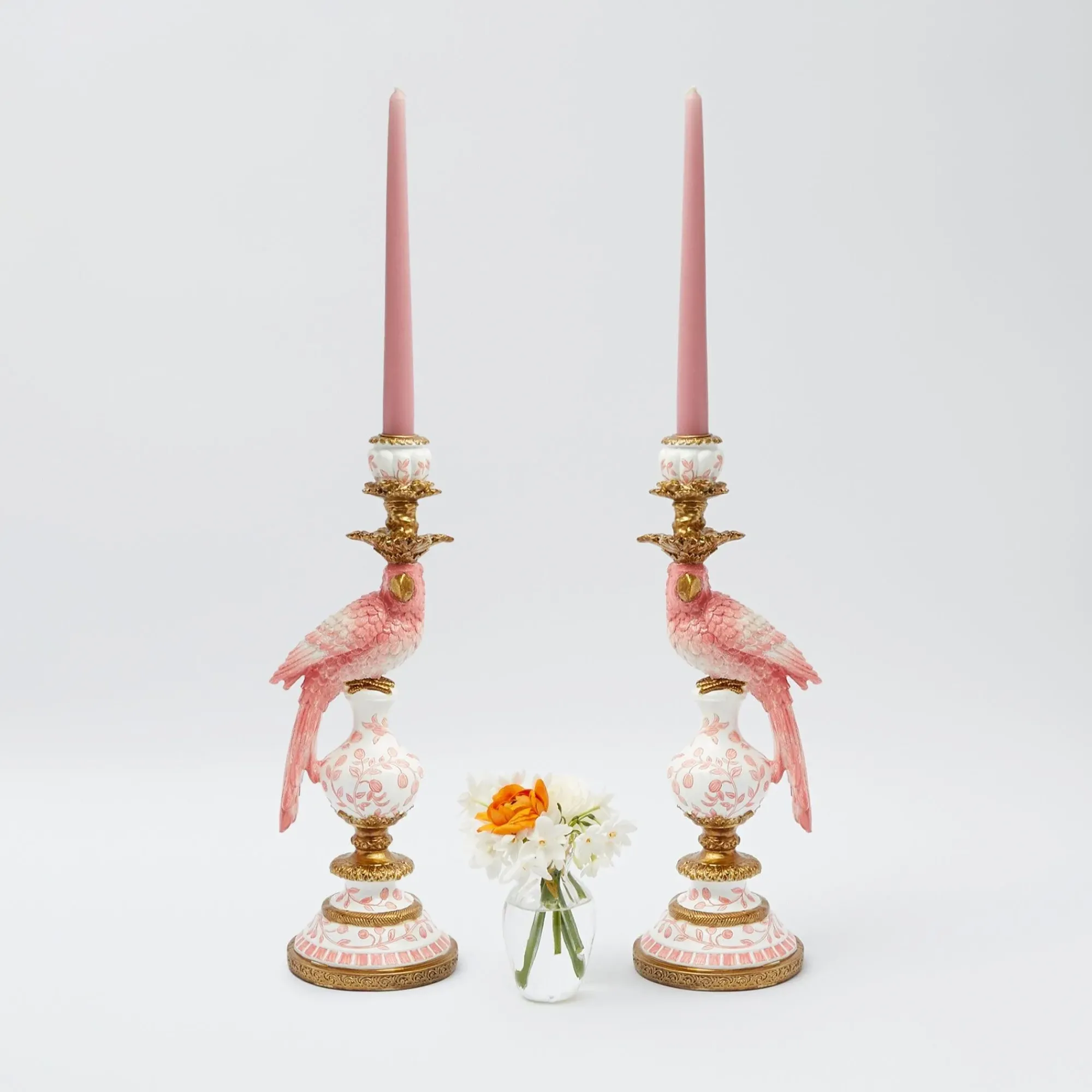 Pink Parrot Candle Holder (Pair)|Mrs. Alice Sale