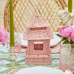 Pink Rattan Pagoda Lantern Set|Mrs. Alice Best