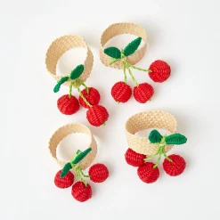Raffia Cherry Napkin Holders (Set Of 4)|Mrs. Alice Clearance