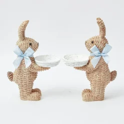 Rattan Blue Ribboned Rabbit With Basket (Pair)|Mrs. Alice Outlet