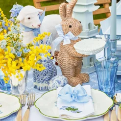 Rattan Blue Ribboned Rabbit With Basket (Pair)|Mrs. Alice Outlet