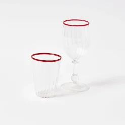 Red Rim Glassware (Set Of 8)|Mrs. Alice Discount