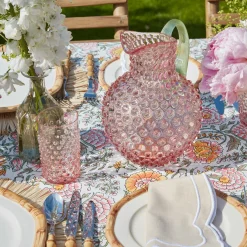 Rose Hobnail Jug With Emerald Handle & Glasses (Set Of 6)|Mrs. Alice