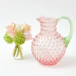 Rose Hobnail Jug With Emerald Handle & Glasses (Set Of 6)|Mrs. Alice Sale