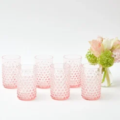 Rose Hobnail Jug With Emerald Handle & Glasses (Set Of 6)|Mrs. Alice Sale