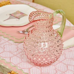 Rose Hobnail Jug With Emerald Handle|Mrs. Alice New