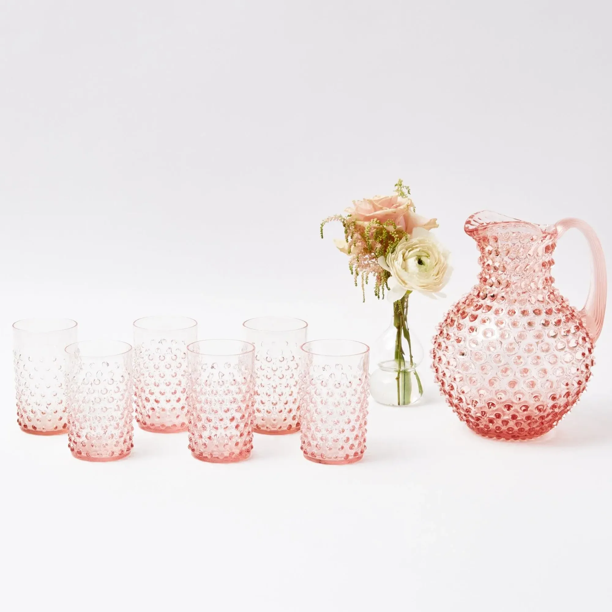 Rose Pink Hobnail Water Glasses & Jug Set|Mrs. Alice Best
