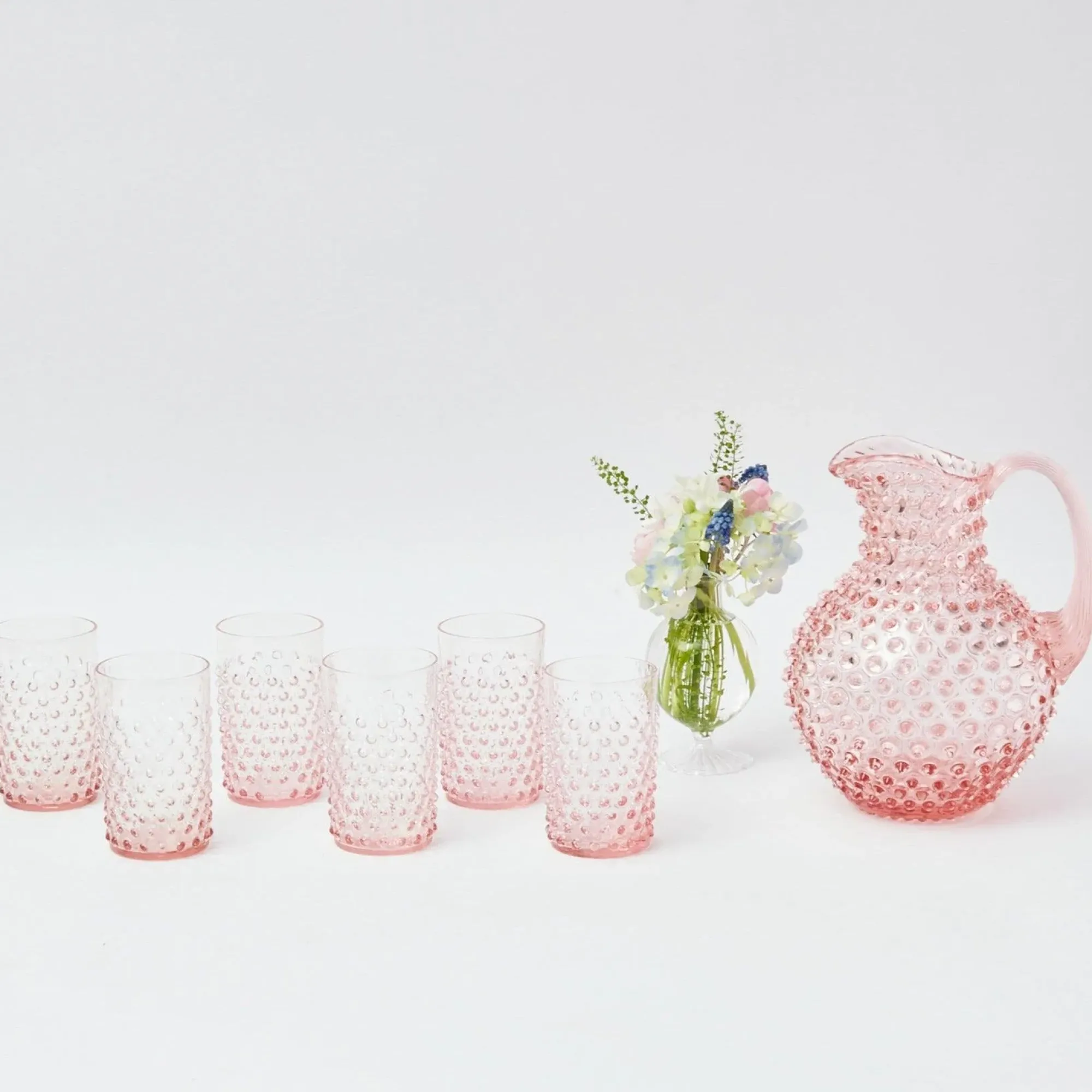 Rose Pink Hobnail Water Glasses & Jug Set|Mrs. Alice Best