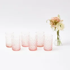 Rose Pink Hobnail Water Glasses & Jug Set|Mrs. Alice Best