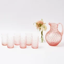 Rose Pink Hobnail Water Glasses & Jug Set|Mrs. Alice Sale