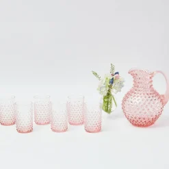 Rose Pink Hobnail Water Glasses & Jug Set|Mrs. Alice Clearance
