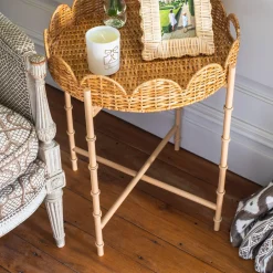 Round Scalloped Rattan Tray With Stand|Mrs. Alice Discount