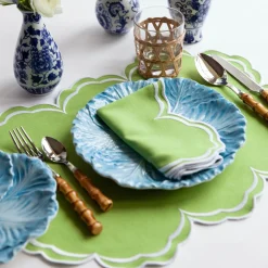 Serena Apple Green Scalloped Napkins (Set Of 4)|Mrs. Alice Clearance