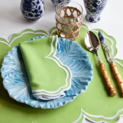 Serena Apple Green Scalloped Napkins (Set Of 4)|Mrs. Alice Clearance