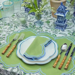 Serena Apple Green With Blue Napkins (Set Of 4)|Mrs. Alice