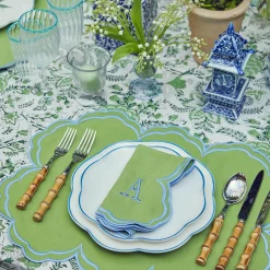 Serena Apple Green With Blue Napkins (Set Of 4)|Mrs. Alice