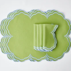 Serena Apple Green With Blue Placemats (Set Of 4)|Mrs. Alice Discount