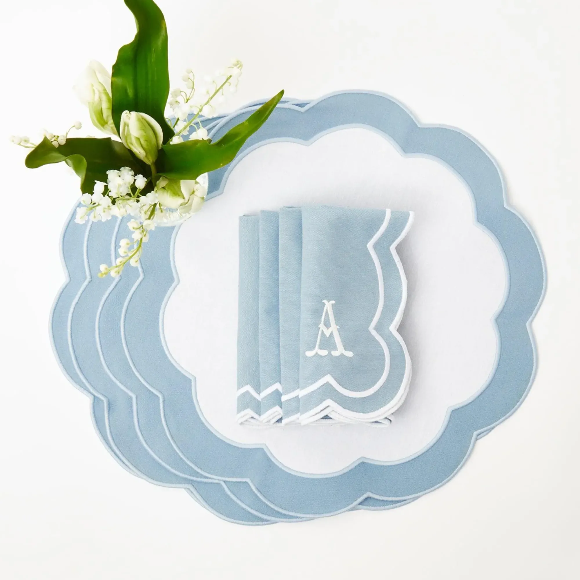 Serena Applique Blue Placemats (Set Of 4)|Mrs. Alice Clearance