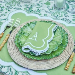 Serena Applique Green Placemats & Napkins (Set Of 4)|Mrs. Alice Best