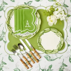 Serena Applique Green Placemats & Napkins (Set Of 4)|Mrs. Alice Best
