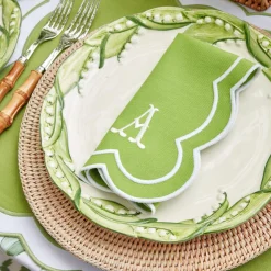 Serena Applique Green Placemats & Napkins (Set Of 4)|Mrs. Alice Best