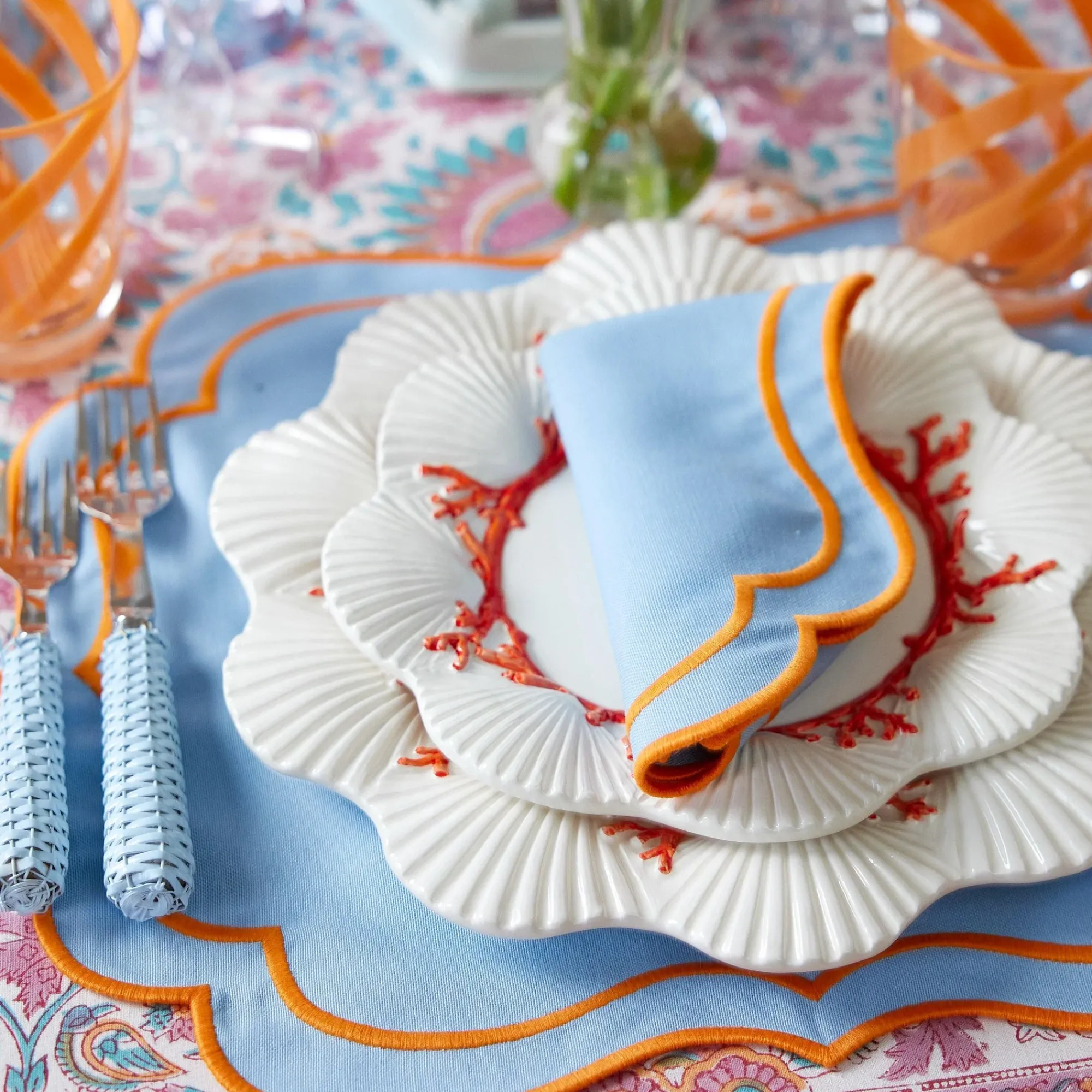 Sylvie Blue & Orange Napkins (Set Of 4)|Mrs. Alice Clearance