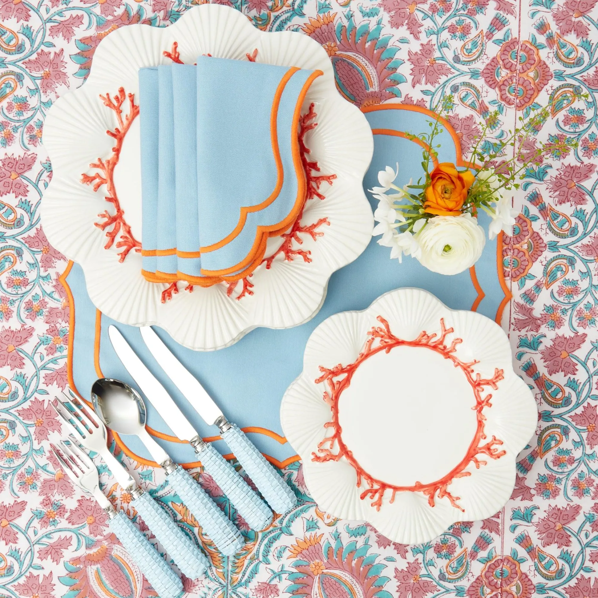 Sylvie Blue & Orange Napkins (Set Of 4)|Mrs. Alice Clearance