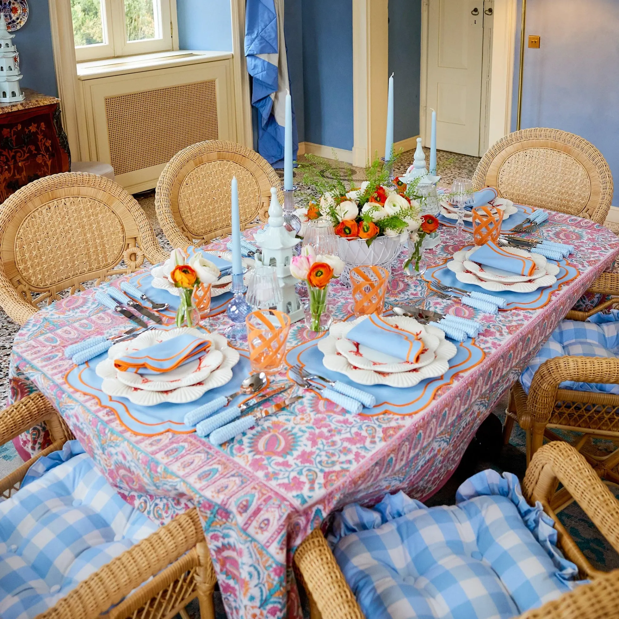 Sylvie Blue & Orange Napkins (Set Of 4)|Mrs. Alice Clearance