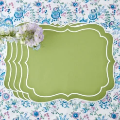 Sylvie Green Embroidered Placemats (Set Of 4)|Mrs. Alice Outlet