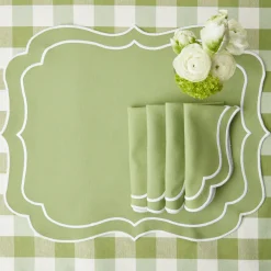 Sylvie Green Embroidered Placemats (Set Of 4)|Mrs. Alice Outlet