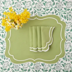 Sylvie Green Embroidered Placemats & Napkins (Set Of 4)|Mrs. Alice Discount