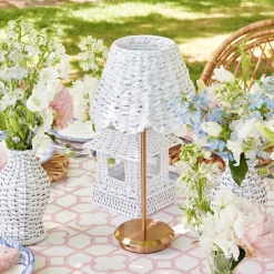 Tall Rechargeable Lamp With White Seagrass Lampshade|Mrs. Alice New