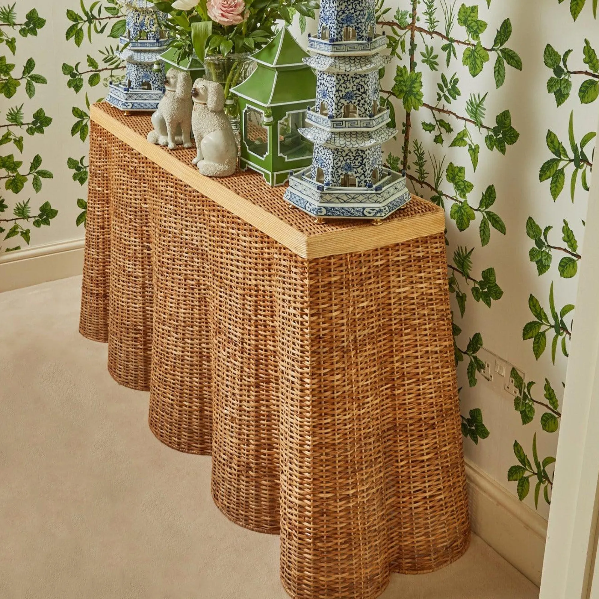Vivienne Rattan Scalloped Console Table|Mrs. Alice Best