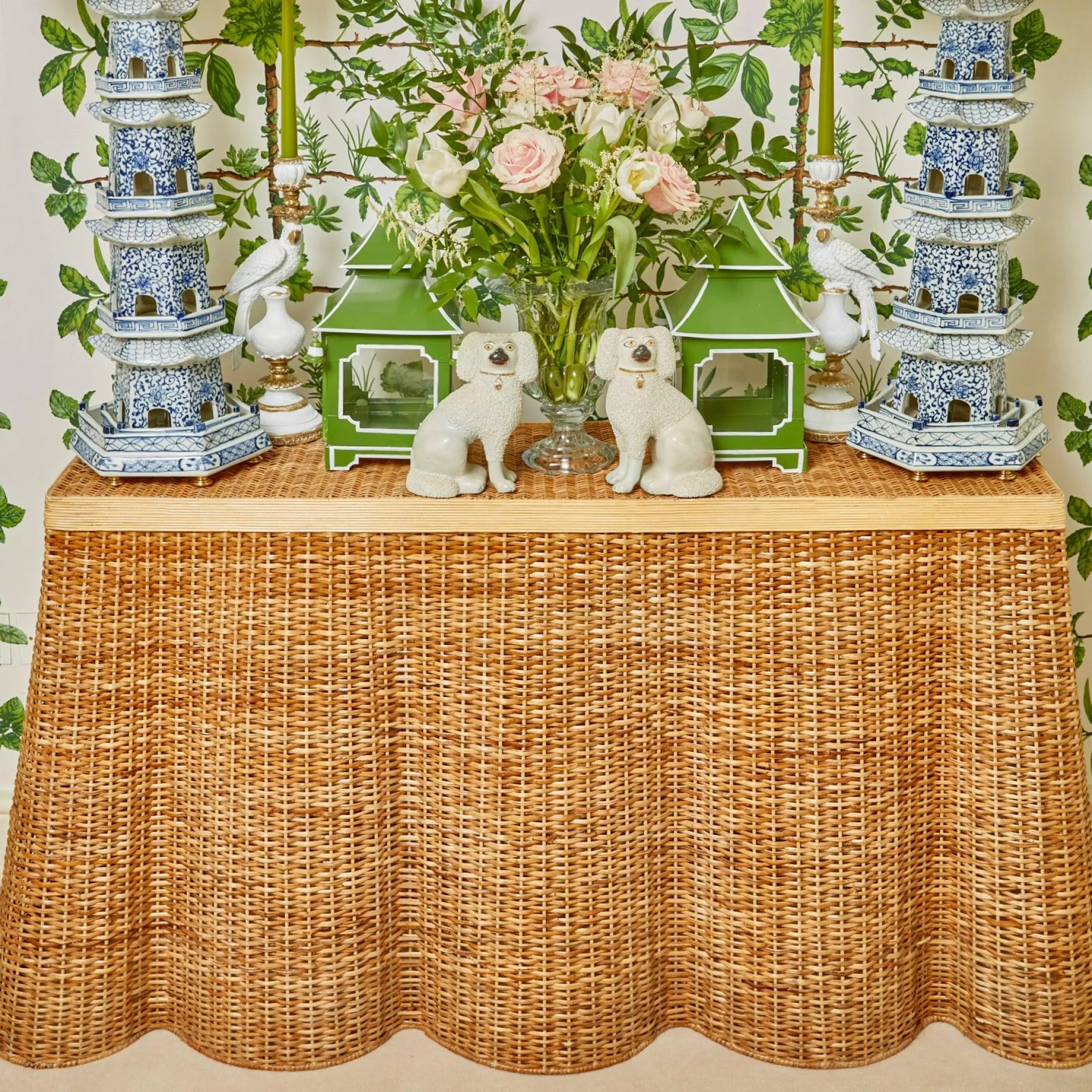 Vivienne Rattan Scalloped Console Table|Mrs. Alice Outlet