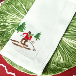 White Embroidered Skier Napkins (Set Of 4)|Mrs. Alice Outlet
