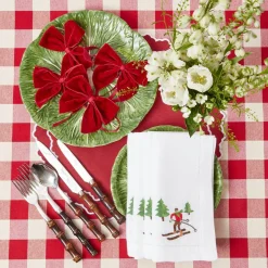 White Embroidered Skier Napkins (Set Of 4)|Mrs. Alice Outlet