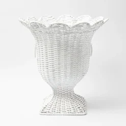 White Liliana Scalloped Rattan Urn|Mrs. Alice New
