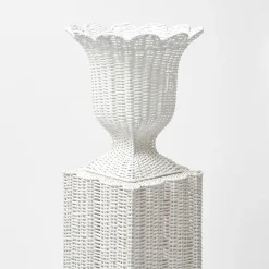 White Liliana Scalloped Rattan Pedestal And Urn|Mrs. Alice Clearance