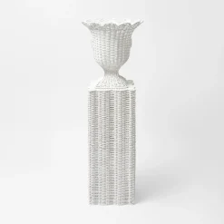 White Liliana Scalloped Rattan Pedestal And Urn|Mrs. Alice Online